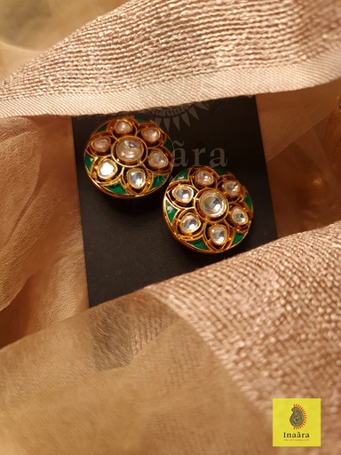 Green enamel polki studs