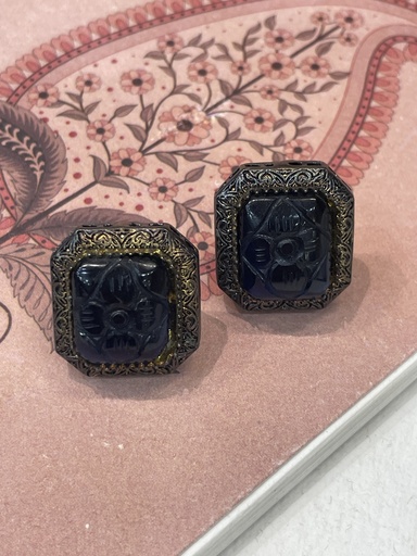 Dark Blue Carved Vintage Earrings