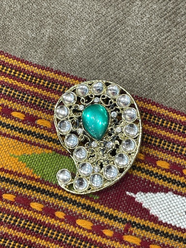 Green Stone Paisley Brooch