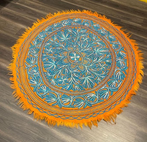Namada Crewl Embroidery Rug Round/Orange