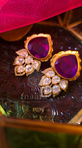 Gold Plated Amethyst Polki Earrings