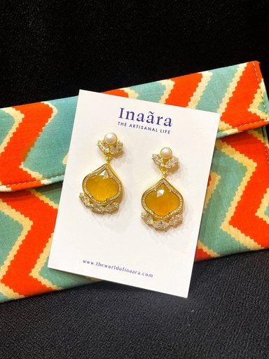 Gold-Tone Monalisa Stone&Pearl Earrings