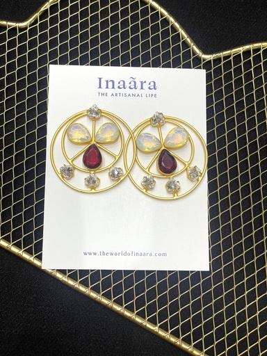 Ruby w/Cubic Zirconia Circle Artisan Earrings