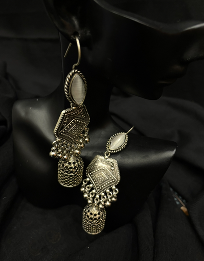 Chandni Oxidized  Jhumka Earrings-Gray