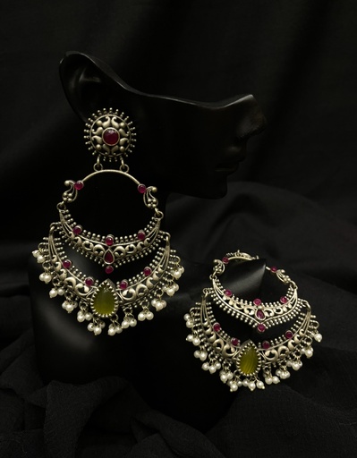 Oxidized Silver-Plated Hoop Earring-Green/Gray (copy)