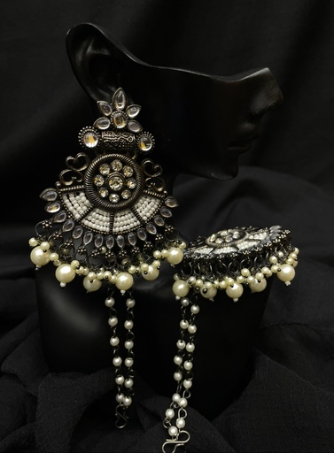 Oxidized Silver Rhodium Plated Kundan Earrings