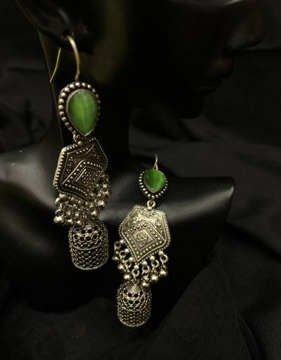 Oxidized Silver Jhumka Earrings w/Black Stone (copy)