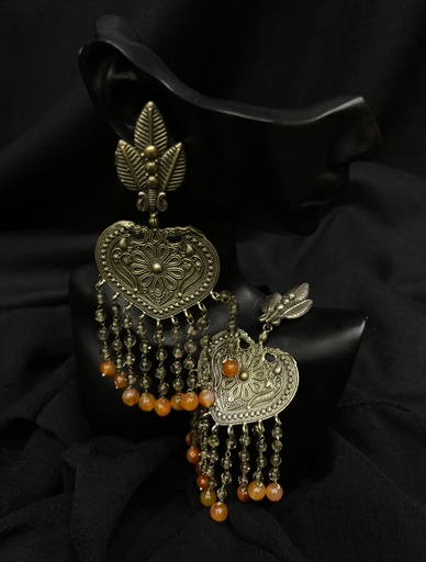 Oxidized Earrings with Orange Beads