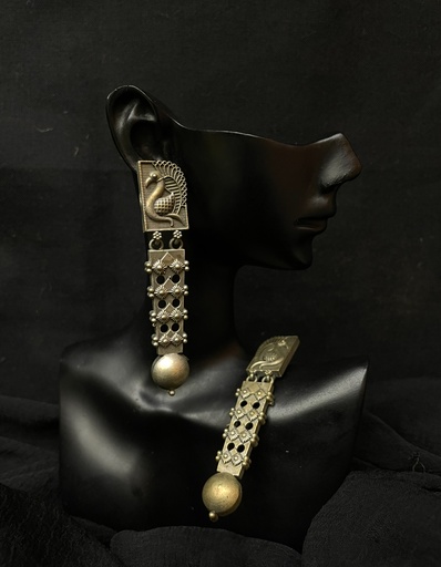 Oxidized Silver Peacock Dangle Earrings