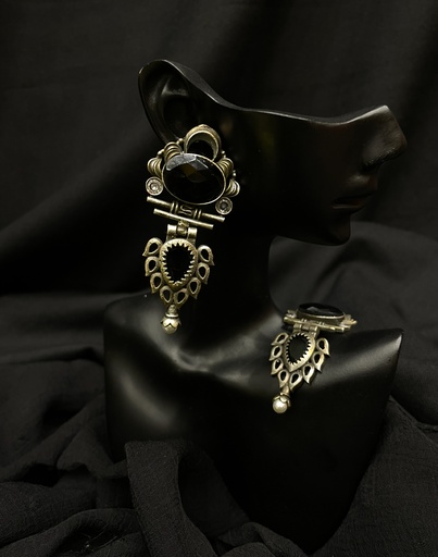 Black Stone Oxidized Earrings
