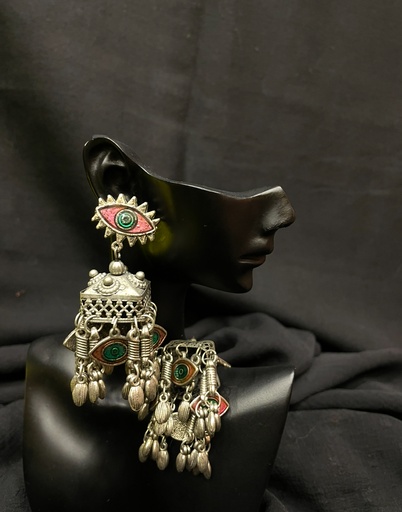 Oxidized Silver Evil Eye Jhumka Earrings