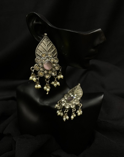 Oxidized Silver Jhumka Earrings w/Deity Motif-BLUE (copy)