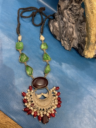 Ethnic Medallion Necklace w/Natural Stone