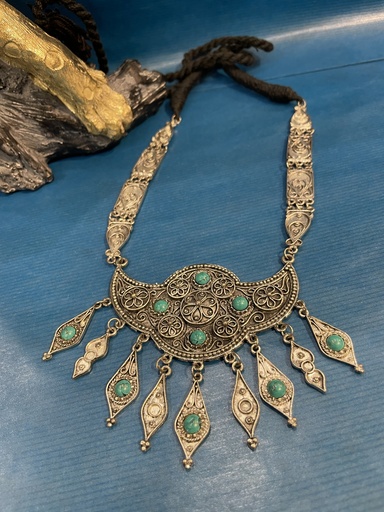Oxidized Silver & Turquoise Tribal Necklace