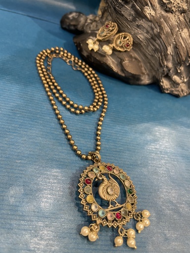 Oxidized Silver Peacock Necklace Set