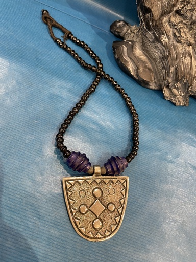Oxidized Silver Tribal Pendant-Shield Shape