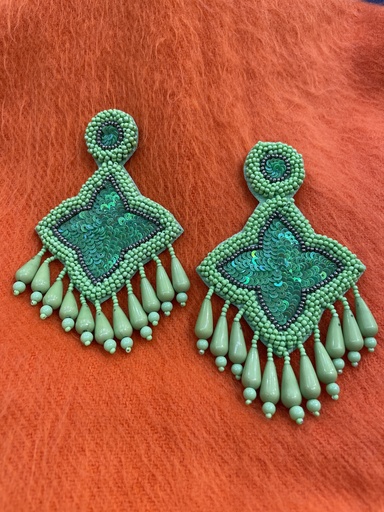 Green Beads Sequins Handcrafted Drop Ear
