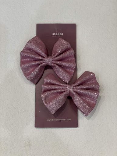 Glittered Bow Hair Clips- Pink