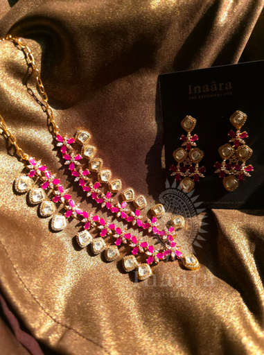 Fuschia Polki Choker Set