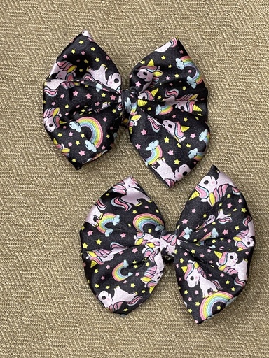 Printed Bow Hair Clips- Black Unicorn