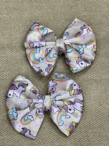 Printed Bow Hair Clips- Pink Unicorn