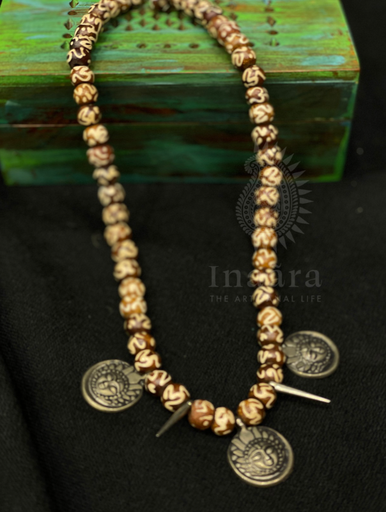 Tribal Style Beaded Necklace with Metal Charms