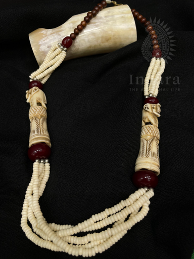 Vintage Multi Strand Carved Elephant Necklace