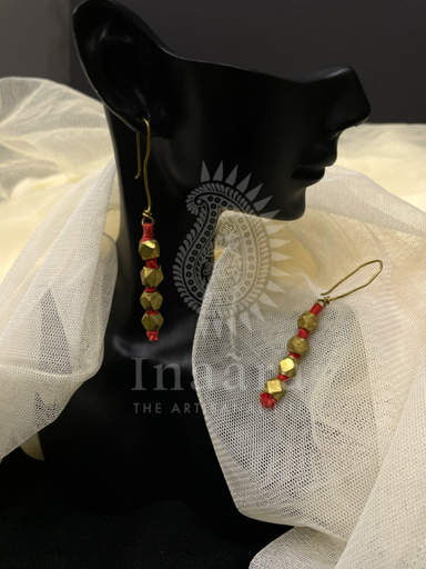 Hexagonal Beaded Brass Drop Earrings