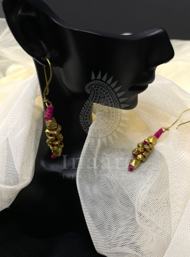 Hexagonal Cluster Beaded Brass Drop Earrings-Blue (copy)