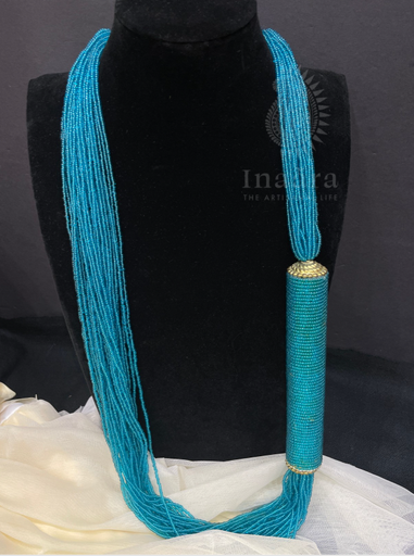 Teal Cylindrical Beaded Necklace