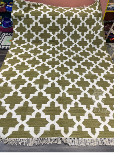 Handwoven Dhurrie- Olive Green (9x6ft)