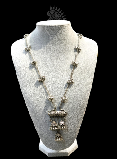Oxidized Silver- Jhumka Necklace