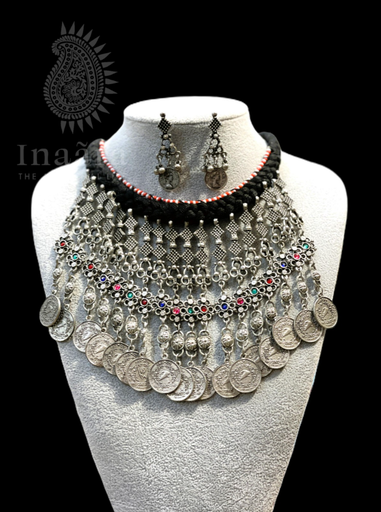 Oxidized Silver- Coin Necklace Set