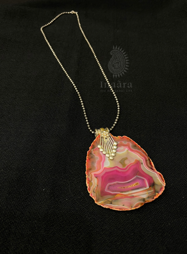Pink Agate Slice Pendant Necklace