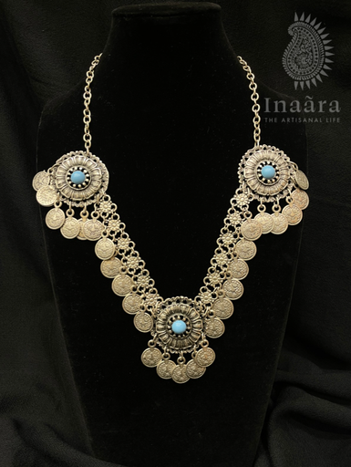 Silver Oxidized Tribal Coin Necklace