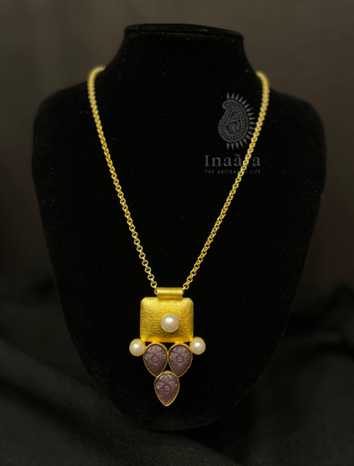 Ornate Necklace w/ Carved Amethyst & Pearls