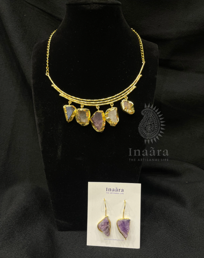 Natural Raw Stone Charm Necklace Set