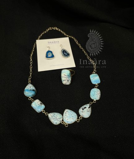 Agate Slice Necklace Set- Blue