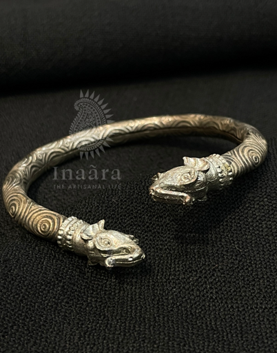 Silver Oxidized Double Head Elephant Bracelet