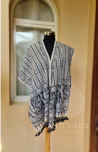 Block Print Bhujodi Stole- Gray