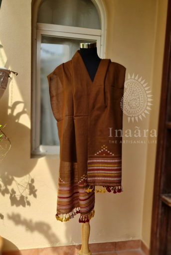 Fine Wool Bhujodi Stole- Brown