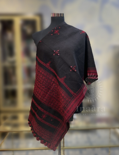 Mirror Work Bhujodi Full Shawl- Red Black (copy)