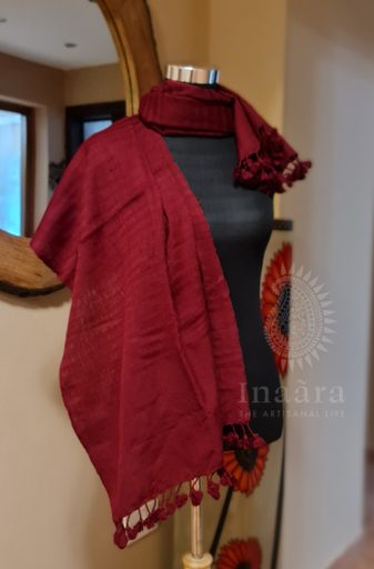Fine Wool Bhujodi Stole- Maroon