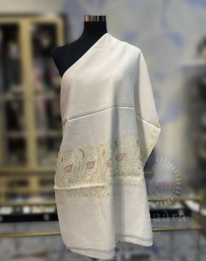 Aari Embroidery Stole- Off White