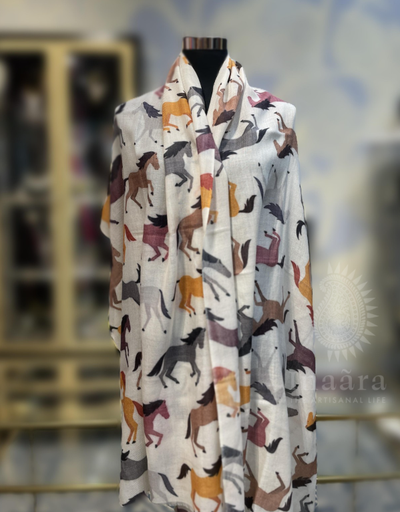 Fine Wool Stole- Horse Print