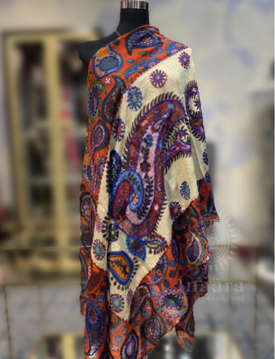 Boiled Wool Stole- Colorful Paisley