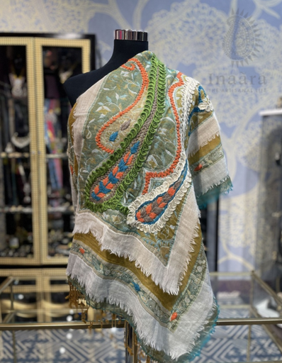 Boiled Wool Shawl-Paisley Yellow Green