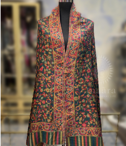 Reversible Ethnic Weave Shawl- Green/Pink