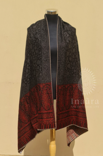 Reversible Ethnic Weave Shawl- Black/Brown