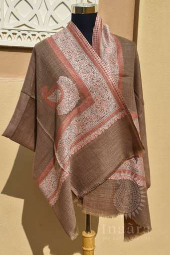 Fine Wool Shawl- Paisley Brown/Peach